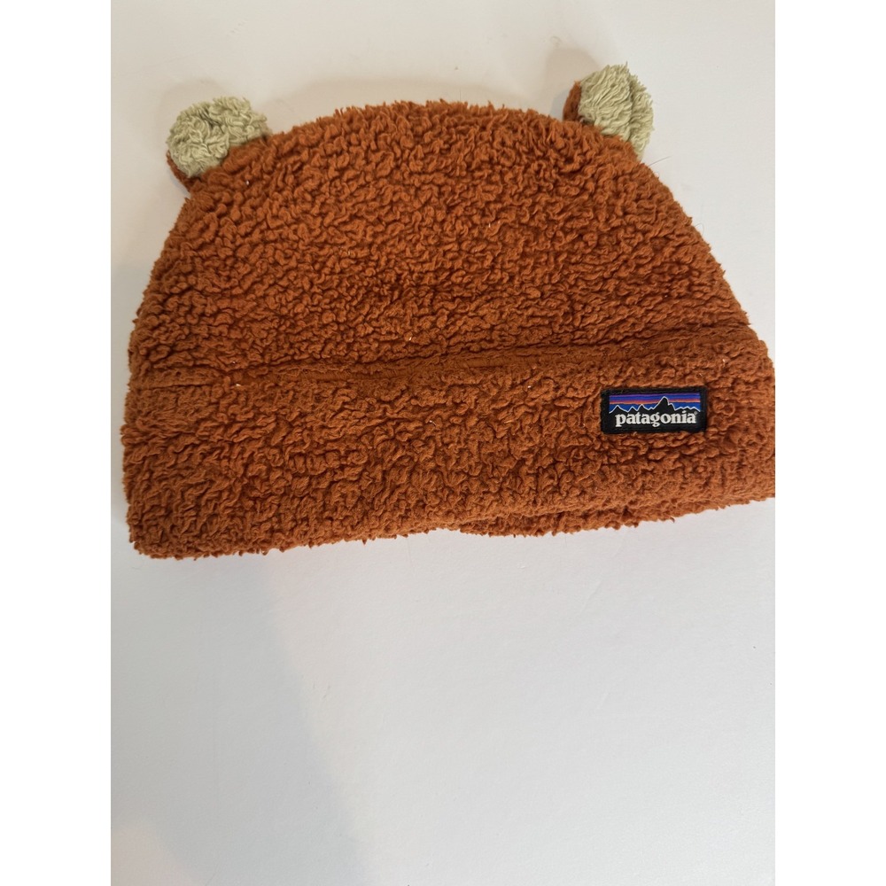 Patagonia Hat Cap Fitted Kids Small Brown Sherpa Fleece Bear Ears Cozy Winter